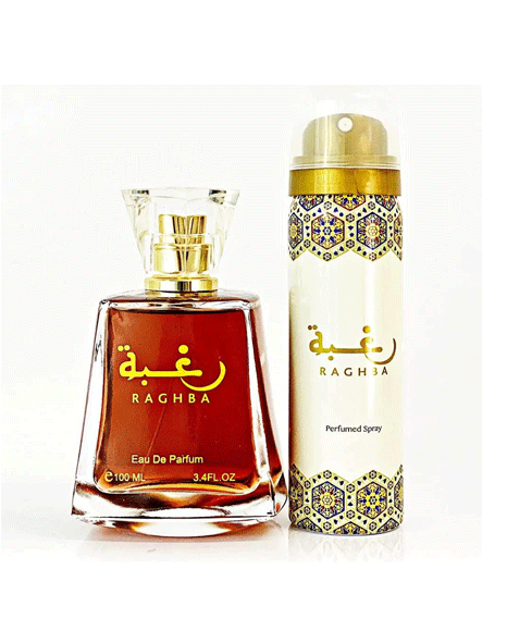 Lattafa Raghba 2-Piece Set for Men, (3.4 Oz Eau De Parfum Spray + 1.7 Oz Perfumed Deodorant Spray)
